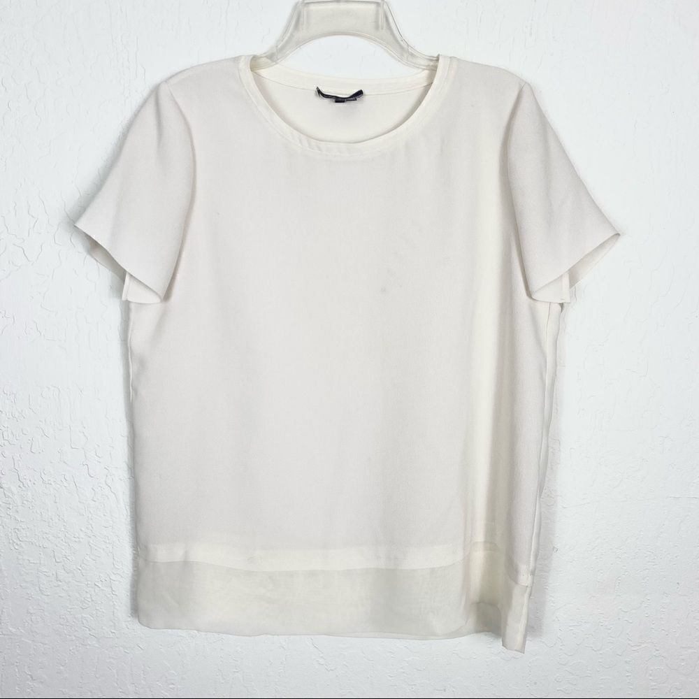 Vince Offwhite Crepe Sheer Trim Blouse